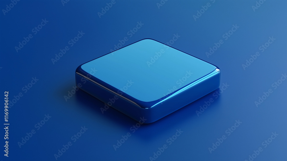 3D Blue Square Button on Blue Background 3D Blue Square Button on Blue Background