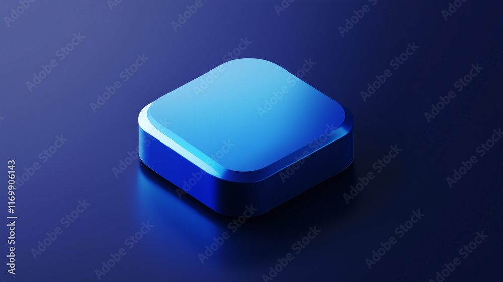 3D Blue Square Button on a Dark Blue Background with Reflection 3D Blue Square Button on a Dark Blue Background with Reflection