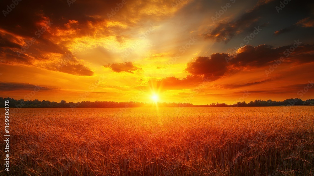 Obraz premium Vibrant Agricultural Field Under Warm Sunset Light