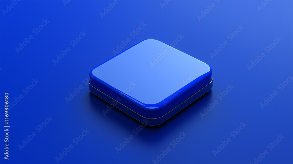 3D Blue Square Button with Subtle Gold Edge on Blue Background 3D Blue Square Button with Subtle Gold Edge on Blue Background