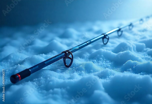 Minimalistic Digital Art of an Ice Fishing Rod with Triple Hook in Monotone, Enhanced with Modern Technology for a Contemporary Aesthetic photo