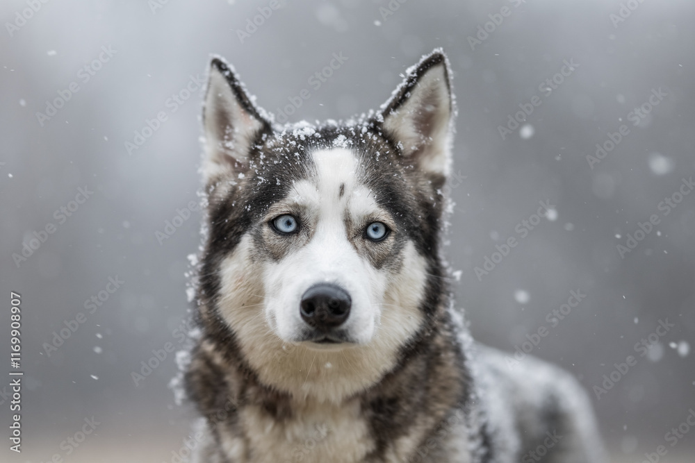 Siberian Husky during light snowfall Siberian Husky during light snowfall