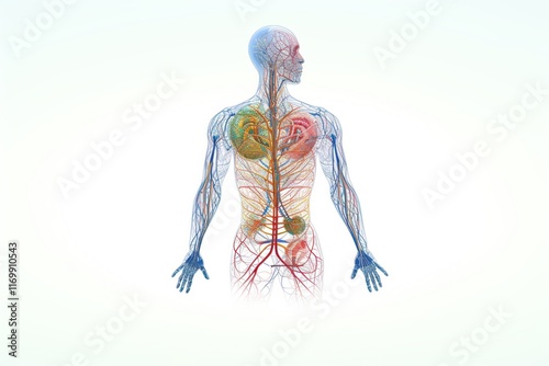 Abstract circuit-style human full-body anatomy design isolated on a white background, blending technology, art, and science in a futuristic and innovative representation of connectivity and modern.