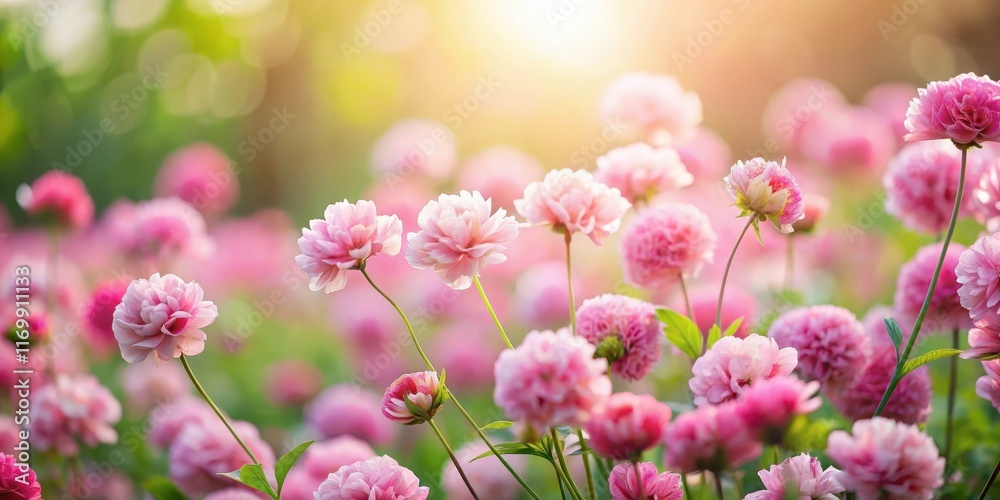 Obraz premium Softly blooming pink flowers create a romantic backdrop for a serene and peaceful atmosphere in the garden, beauty, garden, beauty