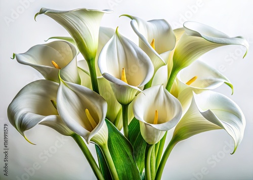 Wallpaper Mural Close-up of pristine white calla lilies, a still life study against a stark white backdrop. Torontodigital.ca