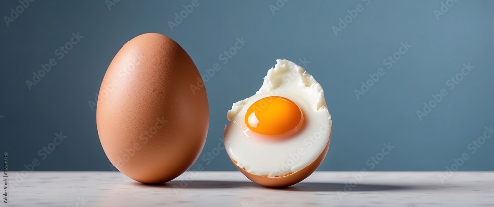 A perfectly balanced egg standing upright, isolated on a bright background A perfectly balanced egg standing upright, isolated on a bright background
