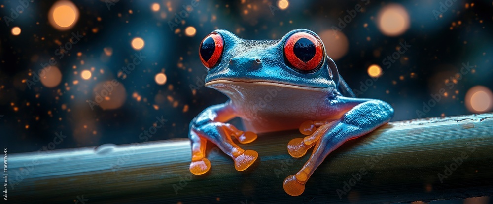 Vibrant Red-Eyed Tree Frog on a Branch at Night Vibrant Red-Eyed Tree Frog on a Branch at Night