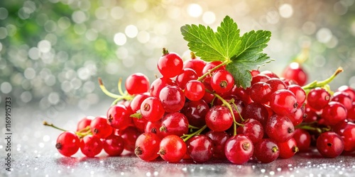 Close-up of vibrant red currants, bokeh background.  Macro food photography showcasing juicy berries.