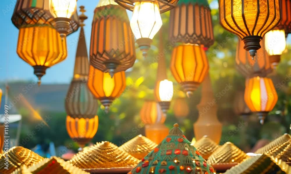 Lampu dan makanan dekorasi perayaan 