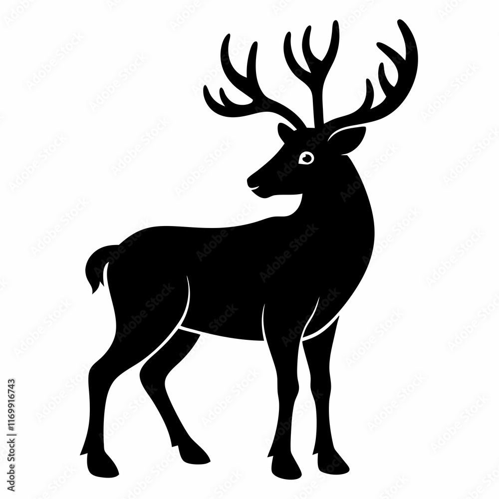 Caribou Black Silhouette Vector Illustration on White Background Caribou Black Silhouette Vector Illustration on White Background