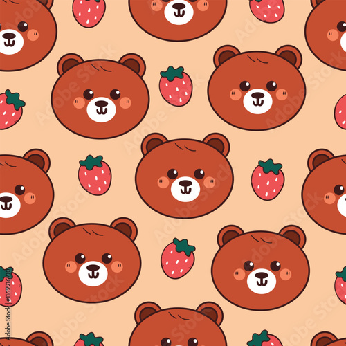 seamless pattern cartoon bear and strawberry. cute animal wallpaper for fabric print, gift wrap paper
