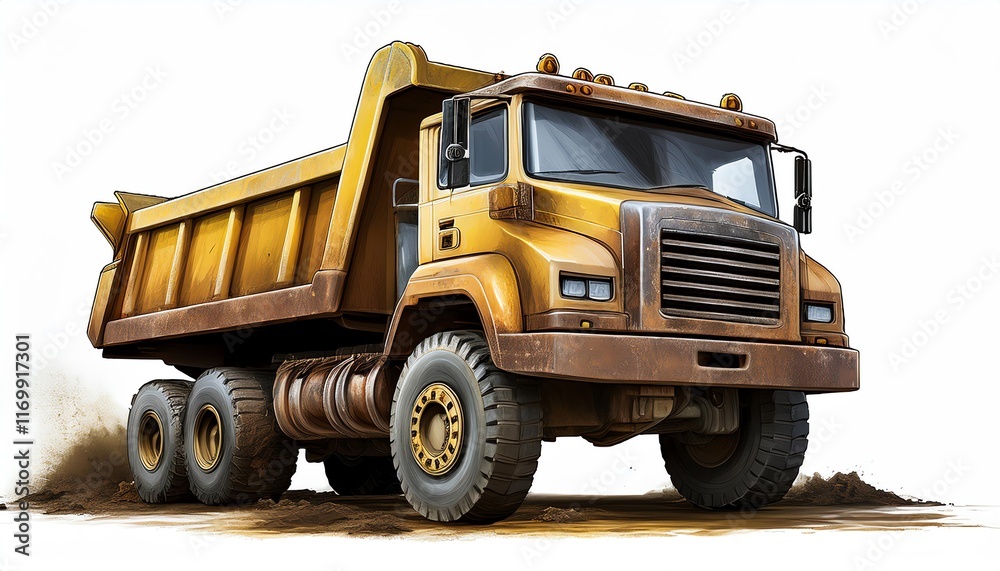 A powerful yellow dump truck, designed for construction and heavy-duty tasks, showcasing rugged wheels and a robust build. A powerful yellow dump truck, designed for construction and heavy-duty tasks, showcasing rugged wheels and a robust build.