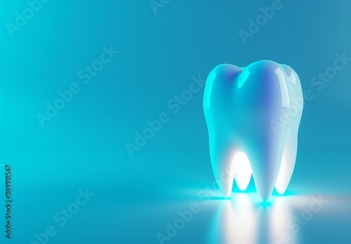 Glowing white tooth on blue background. (4) photo