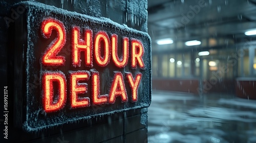 Obraz na płótnie A sign that reads “2 HOUR DELAY”. - school - bad weather - snow - ice - frigid cold conditions - start time - morning w salonie