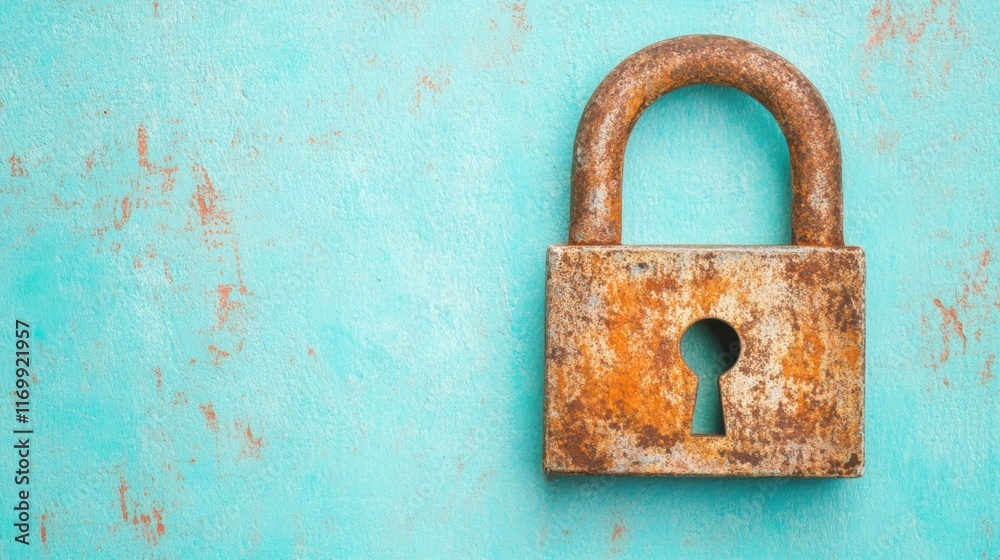 A rusty padlock against a turquoise wall emphasizes the importance of cybersecurity, highlighting a recent system hack warning A rusty padlock against a turquoise wall emphasizes the importance of cybersecurity, highlighting a recent system hack warning