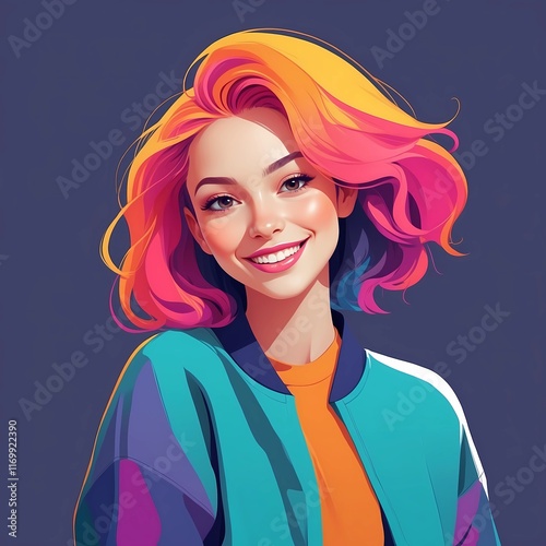 Playful Digital Girl Portrait Illustration with Smooth Shading and Lively Colors