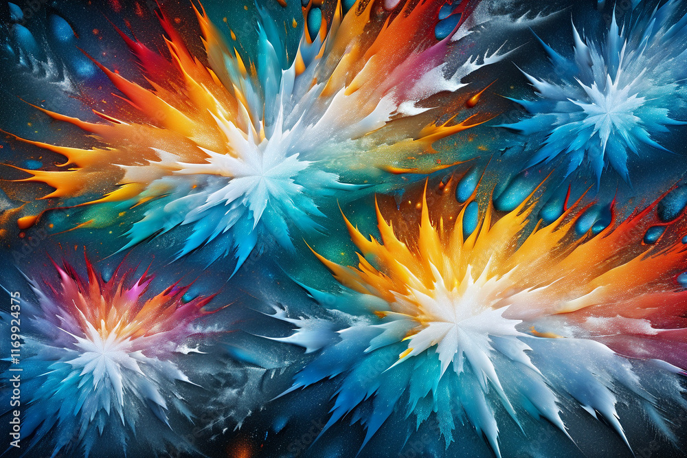 Obraz premium Geometric Background visualization of implicit function surfaces background a pattern of glowing multicolor ice mosaic 