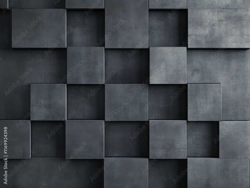 Abstract geometric wall design featuring dark square panels. Abstract geometric wall design featuring dark square panels.