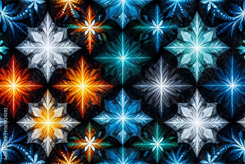   Geometric Background  visualization of implicit function surfaces  background  a pattern of glowing multicolor ice mosaic    photo