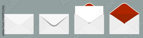 Vector white with red envelopes set in different positions isolated on a white background.