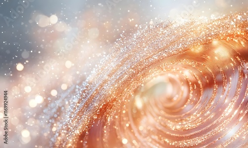 Abstract swirling glitter vortex with bokeh lights.