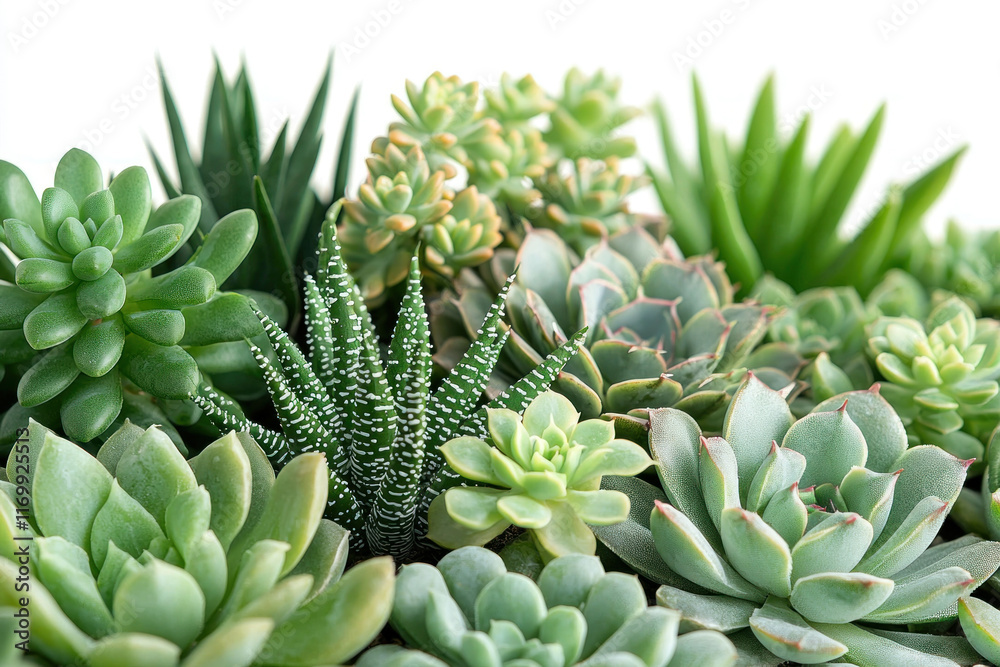 Variety of green succulents isolated on white. Variety of green succulents isolated on white.