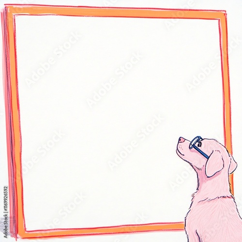 Charming Dog Admirably Gazes at Blank Canvas Illustration Mockup. AI Generated photo