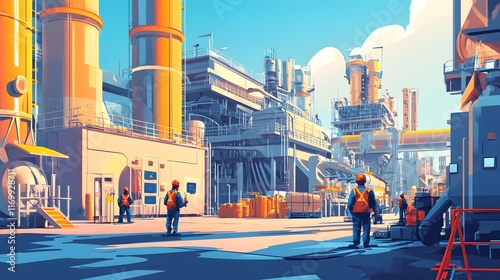 A sustainable, futuristic factory running on circular economics principles, with workers and machines recycling materials and reusing energy in a closed loop system photo