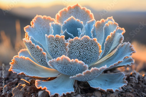 Close-up of frilled Echeveria succulent at sunset. photo