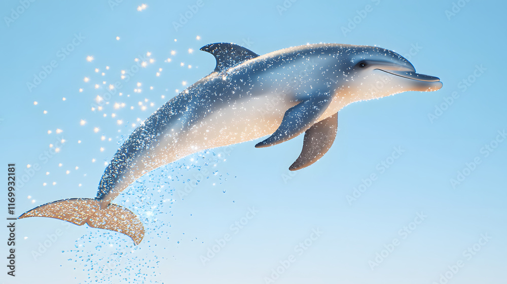 Fototapeta premium 3D dolphin with realistic textures mid leap, creating splash of water droplets