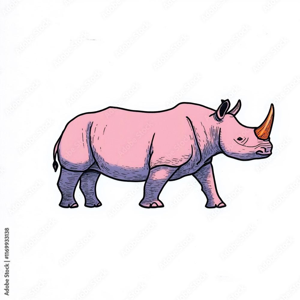 Fototapeta premium Pink Rhino Hand-Drawn Illustration: A Strikingly Unique Artistic Rendering. AI Generated