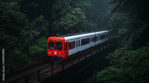 High-Speed Train Cutting Through Misty Mountains