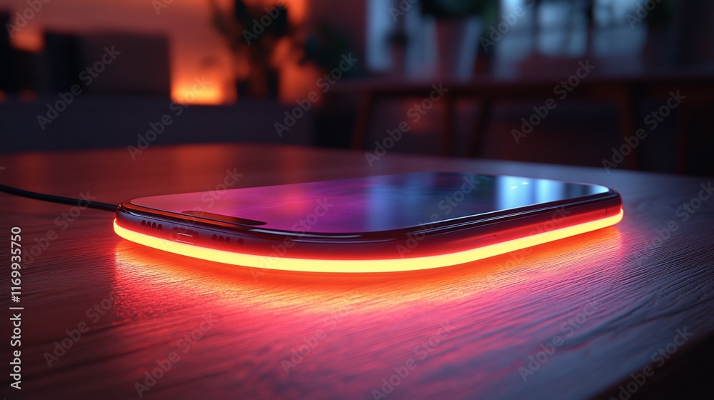 Fototapeta premium Smartphone Wireless Charging Illuminated Red Glow