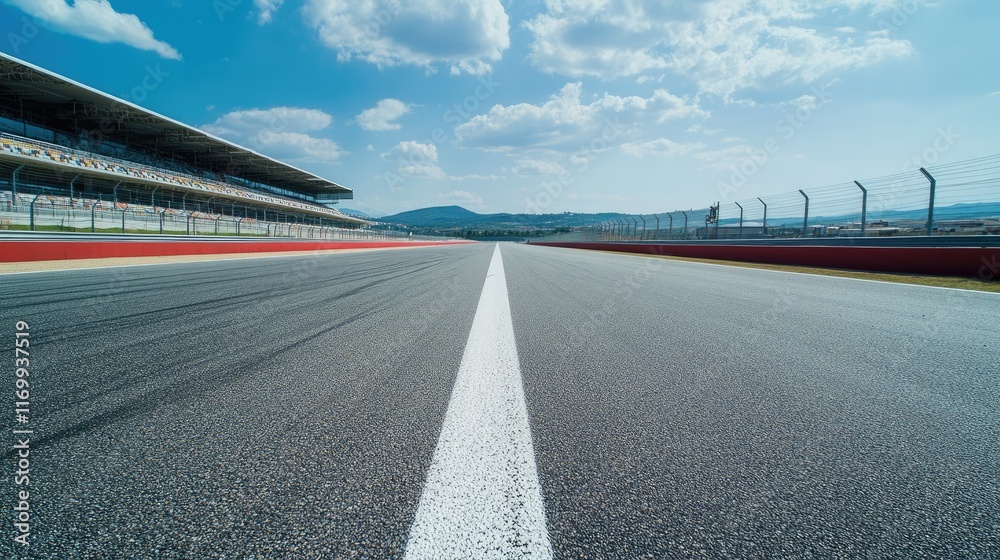 Fototapeta premium Empty Race Track Under Blue Sky at Daytime with Clouds