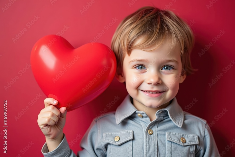 Young Boy Holding Red Heart Balloon, Perfect for Valentine's Day or Children's Portrait Photography Young Boy Holding Red Heart Balloon, Perfect for Valentine's Day or Children's Portrait Photography
