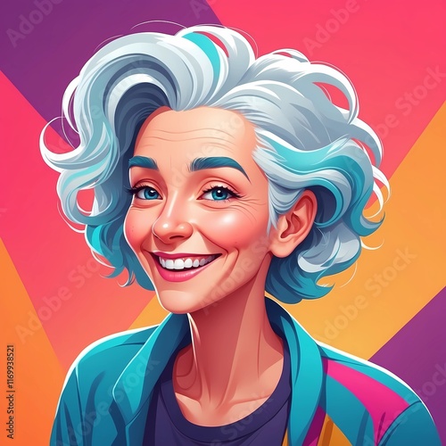 Playful Digital Old Woman Portrait Illustration with Smooth Shading and Lively Colors
