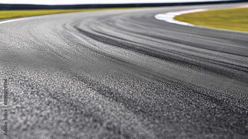 Naklejka premium Detailed View of a Curved Asphalt Racetrack Surface
