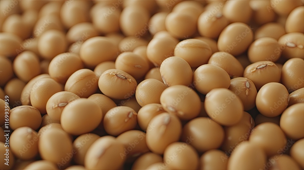 Close-Up View of Raw Soybeans on a Wooden Surface, Healthy Grain Close-Up View of Raw Soybeans on a Wooden Surface, Healthy Grain