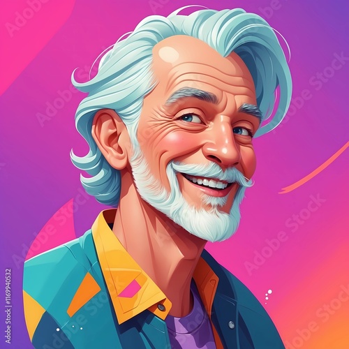 Playful Digital Old Man Portrait Illustration with Smooth Shading and Lively Colors