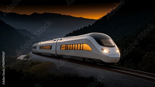 Wallpaper Mural Modern High-Speed Train on Mountain Slope at Dusk Torontodigital.ca