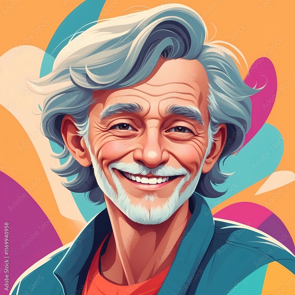 Playful Digital Old Man Portrait Illustration with Smooth Shading and Lively Colors Playful Digital Old Man Portrait Illustration with Smooth Shading and Lively Colors