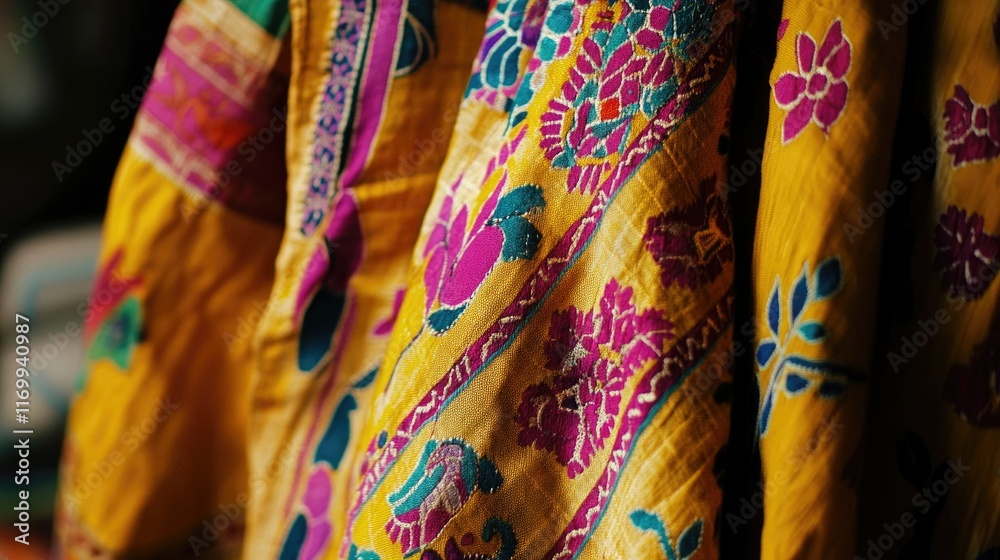 Vibrant Traditional Textile with Colorful Patterns and Embroidery Vibrant Traditional Textile with Colorful Patterns and Embroidery