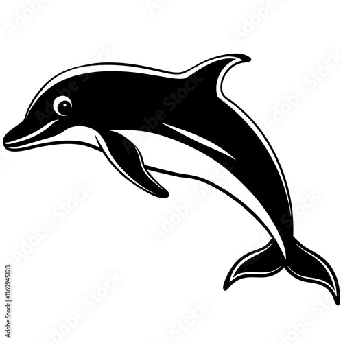 Bottlenose Dolphin Silhouette on White Background