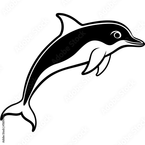 Bottlenose Dolphin Silhouette on White Background