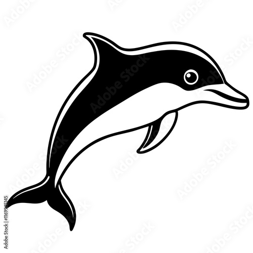 Bottlenose Dolphin Silhouette on White Background