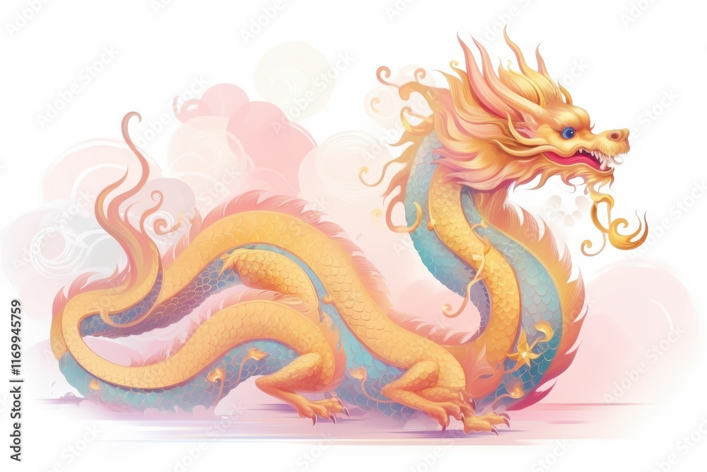 Obraz premium Mythical dragon illustration fantasy art digital creation colorful background artistic viewpoint