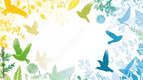 World Migratory Bird Day abstract background. Featuring vibrant blues, greens, and yellows. Highlighting migratory birds, conservation, and nature. Perfect for World Migratory Bird Day photo