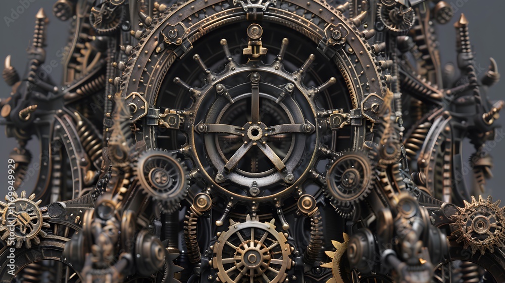 Detailed metal gear system with intricate patterns and a central hub Detailed metal gear system with intricate patterns and a central hub