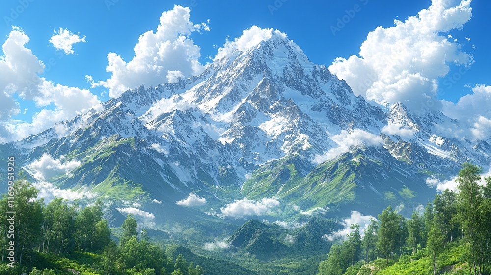 Naklejka premium Majestic Mountain Landscape with Clear Blue Sky