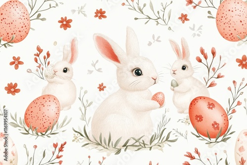 Seamless easter clipart featuring bunnies, eggs, and family themes for spring celebrations photo